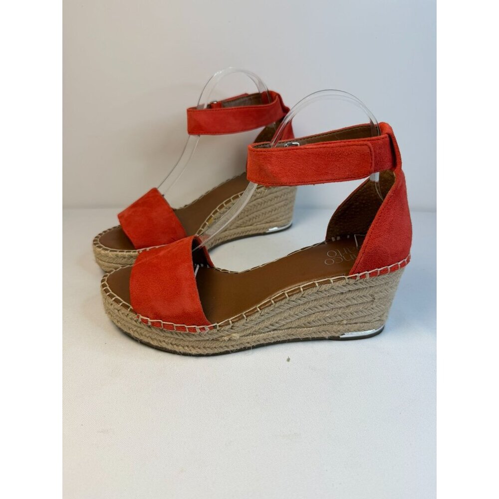 Franco Sarto Clemens Espadrille Wedge Sandal Women's 8.5M Electric Orange Suede